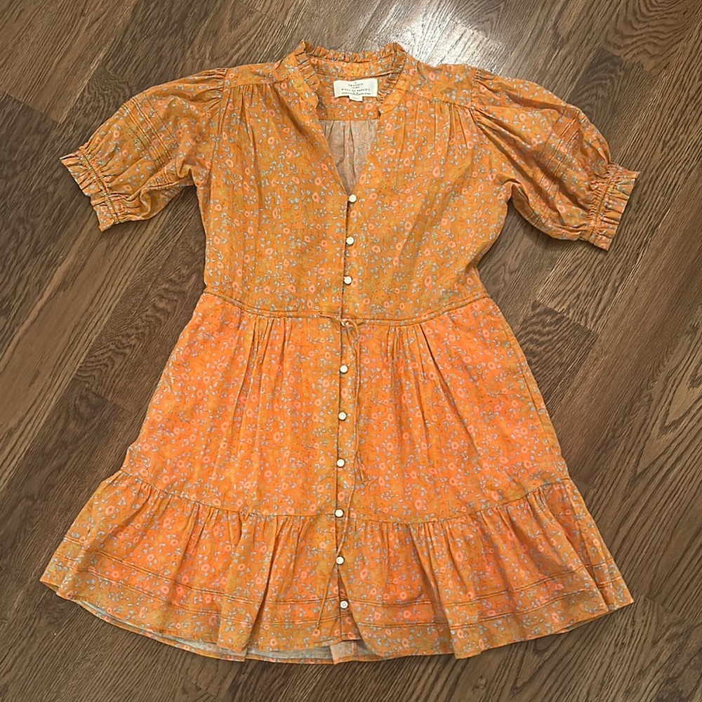 Trovata Orange Mini Dress with Mandarin Collar and Tiered Ruffles